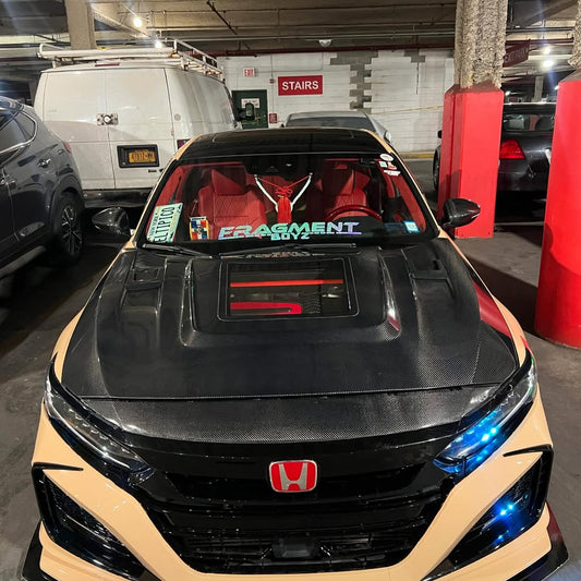 Honda Accord 10th Gen 2018 2019 2020 2021 2022 with Aftermarket Parts - V1 Clearview Glass Hood Bonnet Carbon Fiber / FRP from CMST Tuning