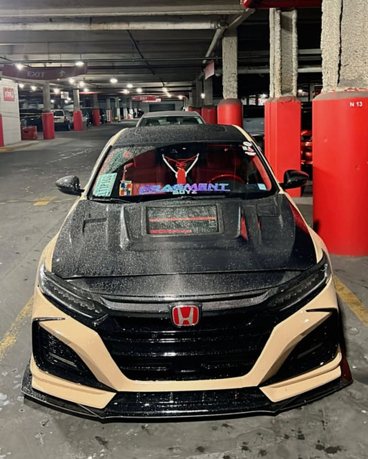 Honda Accord 10th Gen 2018 2019 2020 2021 2022 with Aftermarket Parts - V1 Clearview Glass Hood Bonnet Carbon Fiber / FRP from CMST Tuning