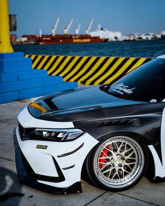 Honda Civic Type-R FL5 2023 2024 with Aftermarket Parts - Front Fenders Pre-preg Carbon Fiber / FRP from CMST Tuning