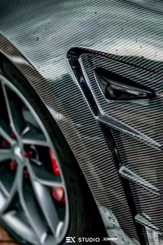Tesla Model 3 Performance Long Range Standard Base 2017-2023 with Aftermarket Parts - Front Fenders Carbon Fiber / FRP from CMST Tuning