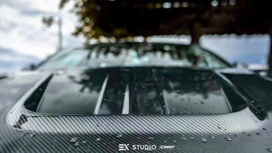 Tesla Model 3 Performance Long Range Standard Base 2017-2023 with Aftermarket Parts - V2 Style Hood Bonnet Carbon Fiber / FRP from CMST Tuning