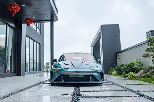 Tesla Model 3 Highland / Performance 2024-ON with Aftermarket Parts - V1 Style Hood Bonnet Carbon Fiber / FRP from CMST Tuning