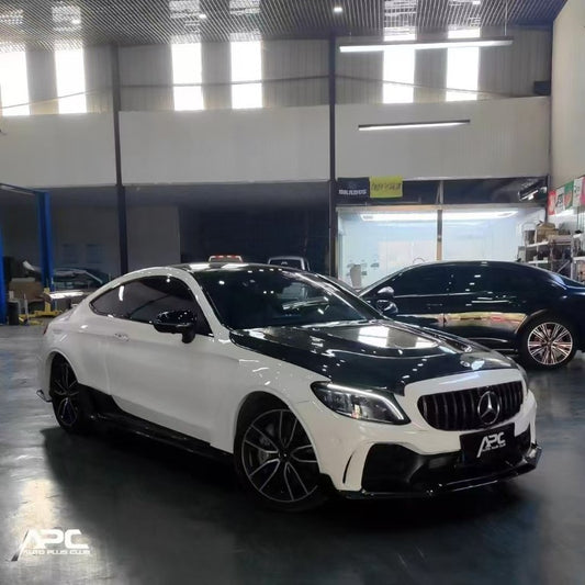 Mercedes BenzC-Class C43 C400 C300 W205 2015-2021 Sedan & C-Class C43 C300 W205 2016-2022 Coupe Convertible (suitable for both pre-facelift and facelift) with Aftermarket Parts - V2 Clearview Glass Style Hood Carbon Fiber / FRP from CMST Tuning