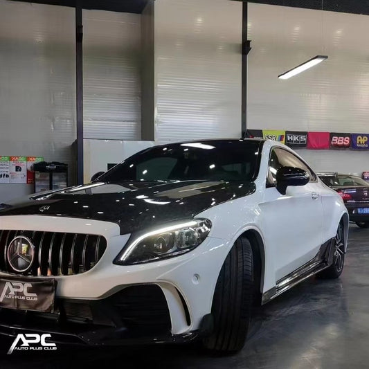 Mercedes BenzC-Class C43 C400 C300 W205 2015-2021 Sedan & C-Class C43 C300 W205 2016-2022 Coupe Convertible (suitable for both pre-facelift and facelift) with Aftermarket Parts - V2 Clearview Glass Style Hood Carbon Fiber / FRP from CMST Tuning