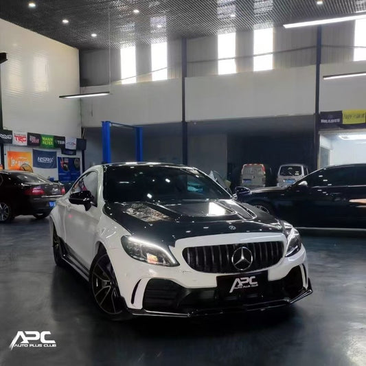 Mercedes BenzC-Class C43 C400 C300 W205 2015-2021 Sedan & C-Class C43 C300 W205 2016-2022 Coupe Convertible (suitable for both pre-facelift and facelift) with Aftermarket Parts - V2 Clearview Glass Style Hood Carbon Fiber / FRP from CMST Tuning
