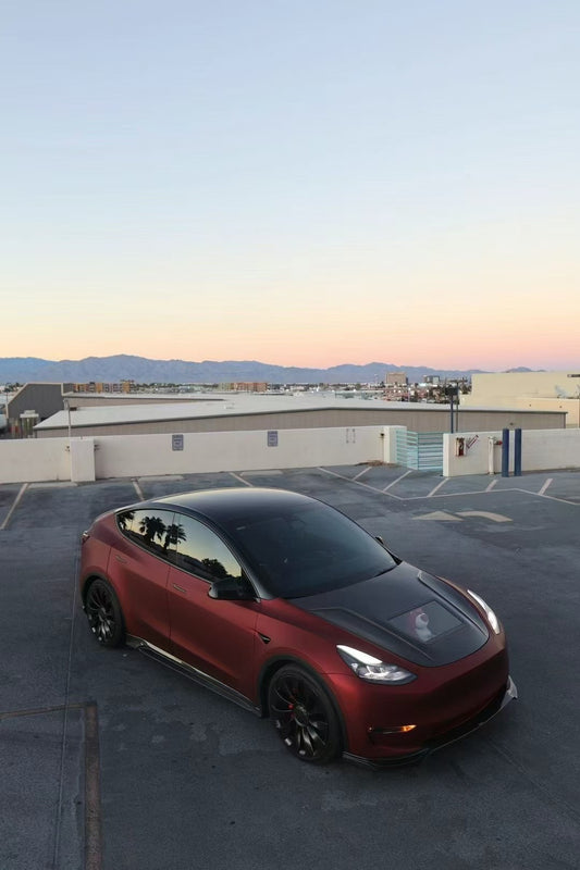 Tesla Model Y Performance AWD Long Range RWD Standard 2020-ON with Aftermarket Parts - V3 Tempered Glass Clearview Style Hood Bonnet Carbon Fiber / FRP from CMST Tuning
