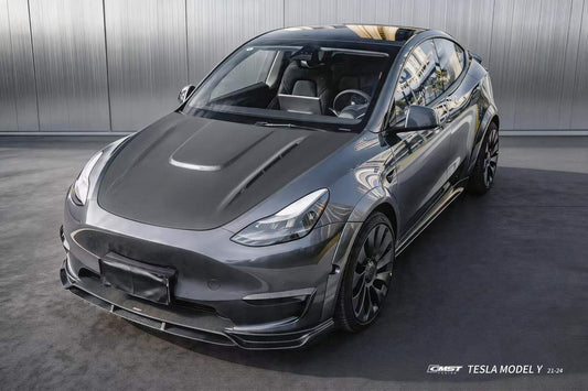 Tesla Model Y Performance AWD Long Range RWD Standard 2020 2021 2022 2023 2024 with Aftermarket Parts - V1 Hood Bonnet Carbon Fiber / FRP from CMST Tuning