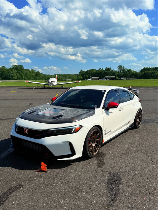 Honda Civic Type-R FL5 2023 2024 with Aftermarket Parts - V2 Clearview Glass Hood Bonnet Carbon Fiber / FRP from CMST Tuning