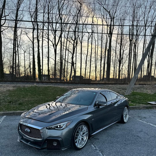Infiniti Q60 Red Sport 400 Premium Luxe Sport Pure 2017 2018 2019 2020 2021 2022 with Aftermarket Parts - Project Black S Concept Front Bumper & Lip Carbon Fiber / FRP from CMST Tuning