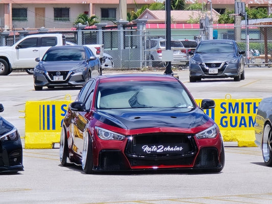 Infiniti Q60 Red Sport 400 Premium Luxe Sport Pure 2017 2018 2019 2020 2021 2022 with Aftermarket Parts - Project Black S Concept Front Bumper & Lip Carbon Fiber / FRP from CMST Tuning