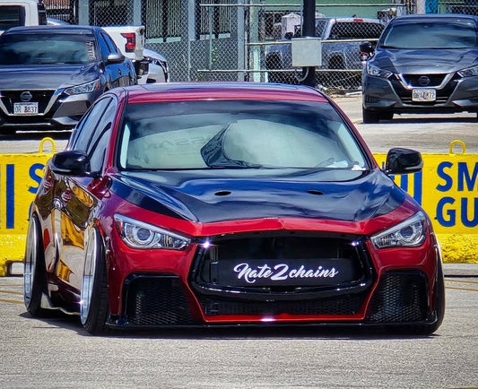 Infiniti Q60 Red Sport 400 Premium Luxe Sport Pure 2017 2018 2019 2020 2021 2022 with Aftermarket Parts - Project Black S Concept Front Bumper & Lip Carbon Fiber / FRP from CMST Tuning