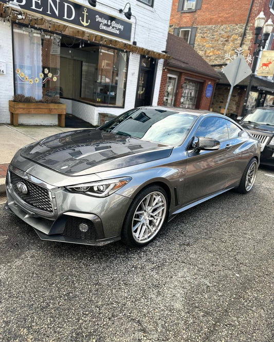 Infiniti Q60 Red Sport 400 Premium Luxe Sport Pure 2017 2018 2019 2020 2021 2022 with Aftermarket Parts - Project Black S Concept Front Bumper & Lip Carbon Fiber / FRP from CMST Tuning