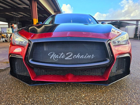 Infiniti Q60 Red Sport 400 Premium Luxe Sport Pure 2017 2018 2019 2020 2021 2022 with Aftermarket Parts - Project Black S Concept Front Bumper & Lip Carbon Fiber / FRP from CMST Tuning