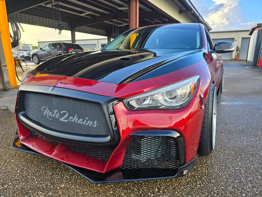 Infiniti Q60 Red Sport 400 Premium Luxe Sport Pure 2017 2018 2019 2020 2021 2022 with Aftermarket Parts - Project Black S Concept Front Bumper & Lip Carbon Fiber / FRP from CMST Tuning