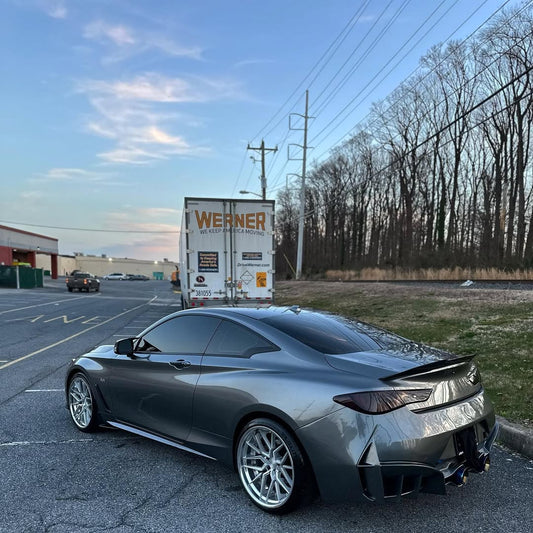 Infiniti Q60 Red Sport 400 Premium Luxe Sport Pure 2017 2018 2019 2020 2021 2022 with Aftermarket Parts - Project Black S Concept Rear Bumper & Diffuser Carbon Fiber / FRP from CMST Tuning