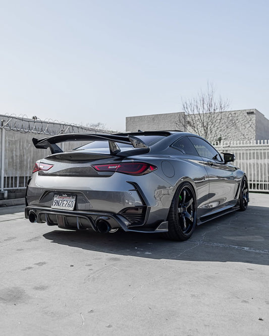 Infiniti Q60 Red Sport 400 Premium Luxe Sport Pure 2017 2018 2019 2020 2021 2022 with Aftermarket Parts - Project Black S Concept Rear Spoiler Wing Carbon Fiber / FRP from CMST Tuning