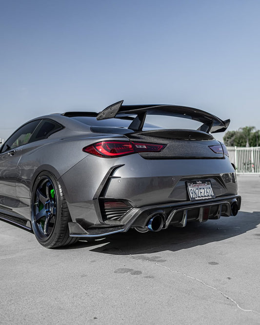 Infiniti Q60 Red Sport 400 Premium Luxe Sport Pure 2017 2018 2019 2020 2021 2022 with Aftermarket Parts - Project Black S Concept Rear Spoiler Wing Carbon Fiber / FRP from CMST Tuning