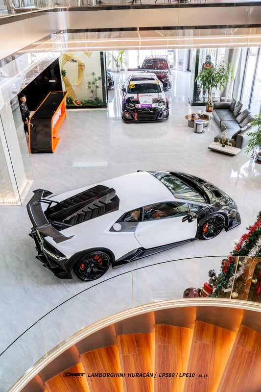 Lamborghini Huracan LP580 LP610 Evo RWD AWD Tecnica Performante 2015 2016 2017 2018 2019 2020 2021 2022 2023 2024 with Aftermarket Parts - Widebody Front Wheel Arches & Widebody Rear Quarter Panel Flares Pre-preg Carbon Fiber / FRP from CMST Tuning