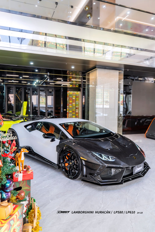 Lamborghini Huracan LP580 LP610 Evo RWD AWD Tecnica Performante 2015 2016 2017 2018 2019 2020 2021 2022 2023 2024 with Aftermarket Parts - Front Bumper & Front Lip Pre-preg Carbon Fiber / FRP from CMST Tuning
