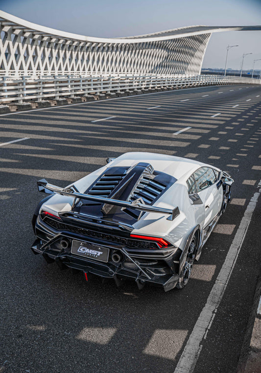 Lamborghini Huracan LP580 LP610 Evo RWD AWD Tecnica Performante 2015 2016 2017 2018 2019 2020 2021 2022 2023 2024 with Aftermarket Parts - Rear Wing & Rear Engine Trunk deck Lid Pre-preg Carbon Fiber / FRP from CMST Tuning