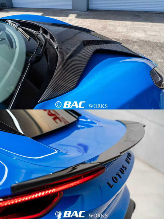 Lotus Emira 3.6 V6 2.0 Four-cylinder 2022-ON with Aftermarket Parts - V2 Rear Spoiler Dry Pre-preg Carbon Fiber / FRP