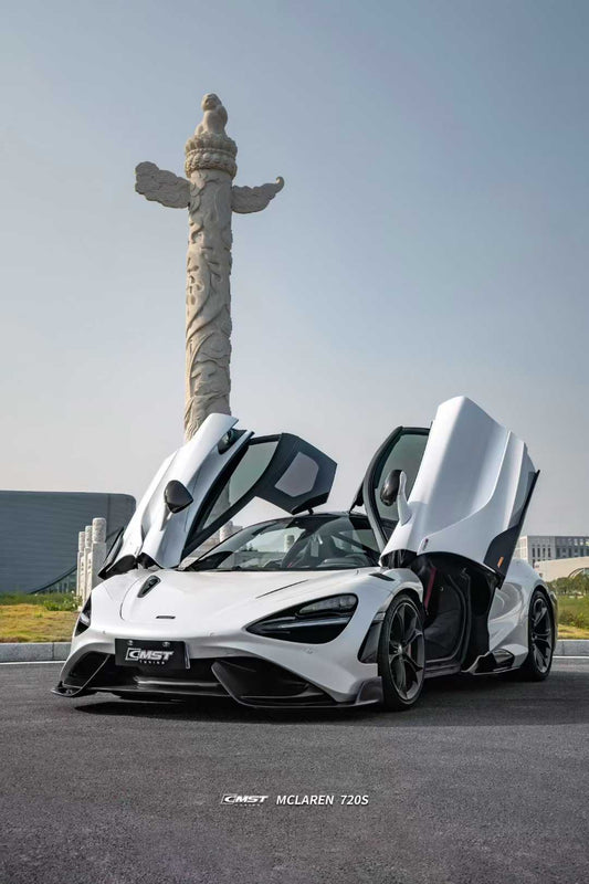 McLaren 720s 2018 2019 2020 2021 2022 2023 & 765LT 2021 2022 & 750s 2024 with Aftermarket Parts - 765lt Conversion Front Bumper & Front Lip Carbon Fiber / FRP from CMST Tuning