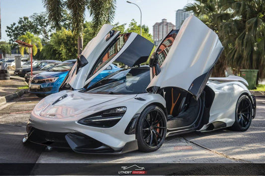 McLaren 720s 2018 2019 2020 2021 2022 2023 & 765LT 2021 2022 & 750s 2024 with Aftermarket Parts - 765lt Conversion Front Bumper & Front Lip Carbon Fiber / FRP from CMST Tuning