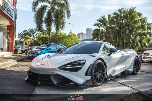 McLaren 720s 2018 2019 2020 2021 2022 2023 & 765LT 2021 2022 & 750s 2024 with Aftermarket Parts - 765lt Conversion Front Bumper & Front Lip Carbon Fiber / FRP from CMST Tuning