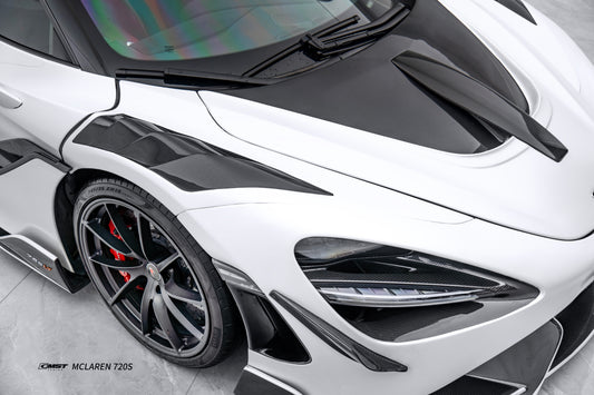 McLaren 720s 2018 2019 2020 2021 2022 2023 & 765LT 2021 2022 & 750s 2024 with Aftermarket Parts - 765lt Conversion Front Bumper & Front Lip Carbon Fiber / FRP from CMST Tuning