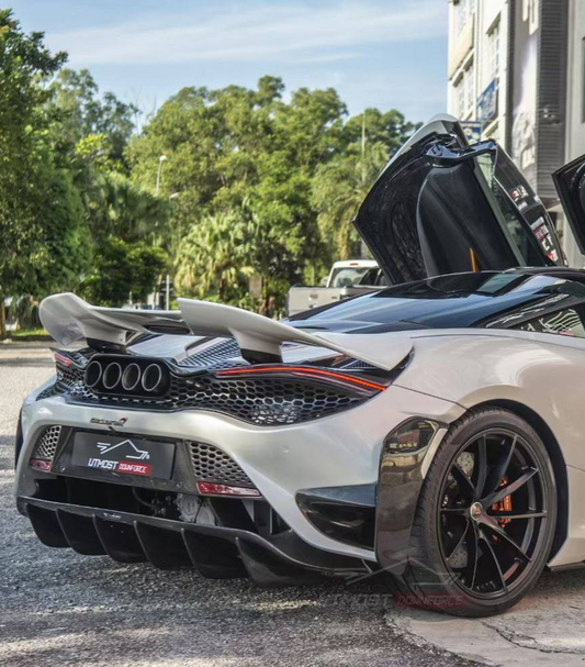 McLaren 720s 2018-2023 with Aftermarket Parts - 765lt Conversion Style Rear Bumper & Rear Diffuser & Rear Canards Carbon Fiber / FRP from CMST Tuning