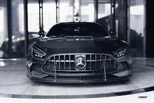 Mercedes Benz AMG GT GTS GTC C190 2016-2021 (designed to work with CMST Black Series Style Front Fenders, corner small lips would need to be shaved off for fitment with OEM fenders, 3 point star not included) with Aftermarket Parts - Front Bumper Set Carbon Fiber / FRP from CMST Tuning