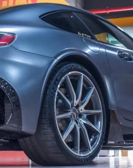 Mercedes Benz AMG GT GTS C190 2016-2021 with Aftermarket Parts - Black Series Style Rear Wheel Arch Trim Carbon Fiber / FRP from CMST Tuning
