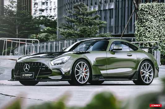 Mercedes Benz AMG GT GTS GTC C190 2016-2021 (designed to work with CMST Black Series Style Front Fenders, corner small lips would need to be shaved off for fitment with OEM fenders, 3 point star not included) with Aftermarket Parts - Front Bumper Set Carbon Fiber / FRP from CMST Tuning