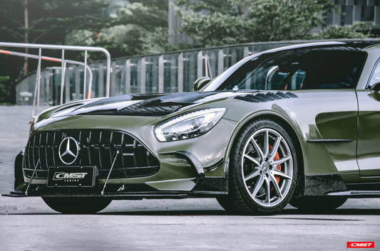 Mercedes Benz AMG GT GTS GTC C190 2016-2021 (designed to work with CMST Black Series Style Front Fenders, corner small lips would need to be shaved off for fitment with OEM fenders, 3 point star not included) with Aftermarket Parts - Front Bumper Set Carbon Fiber / FRP from CMST Tuning