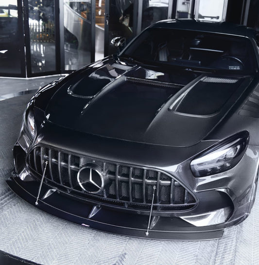 Mercedes Benz AMG GT GTS GTC C190 2016-2021 (designed to work with CMST Black Series Style Front Fenders, corner small lips would need to be shaved off for fitment with OEM fenders, 3 point star not included) with Aftermarket Parts - Front Bumper Set Carbon Fiber / FRP from CMST Tuning