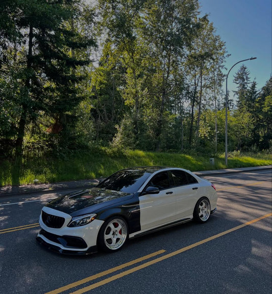 Mercedes Benz C63/C63S AMG W205 with Aftermarket Parts - 2015 2016 2017 2018 2019 2020 2021 Hood Bonnet Carbon Fiber / FRP from CMST Tuning