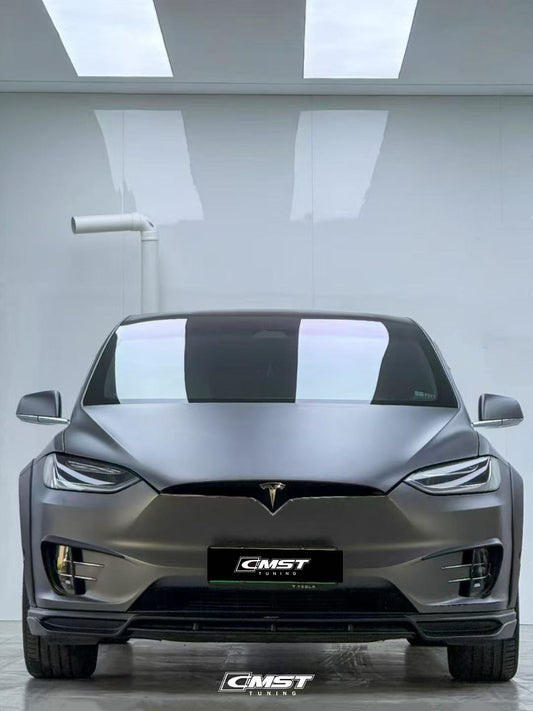 Tesla Model X P100D 100D 90D 75D 60D Performance Long Range Base 2016-2021 with Aftermarket Parts - Front Lip Splitter Carbon Fiber / FRP from CMST Tuning