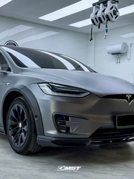 Tesla Model X P100D 100D 90D 75D 60D Performance Long Range Base 2016-2021 with Aftermarket Parts - Front Lip Splitter Carbon Fiber / FRP from CMST Tuning