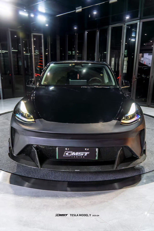 Tesla Model Y Performance AWD Long Range RWD Standard 2020 2021 2022 2023 2024 2025 with Aftermarket Parts - Front Bumper & Front Lip Carbon Fiber / FRP from CMST Tuning