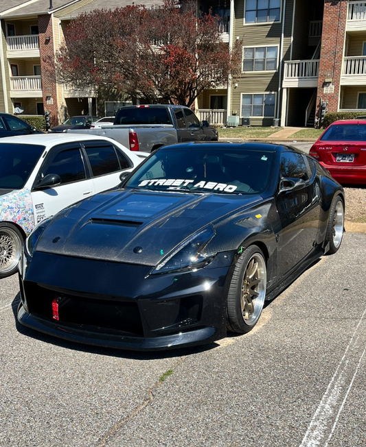 Nissan 370Z Nismo Sport Touring Base Fairlady Z Z34 2009 2010 2011 2012 2013 2014 2015 2016 2017 2018 2019 2020 with Aftermarket Parts - V1 Glass Clearview Hood Bonnet Carbon Fiber / FRP from CMST Tuning