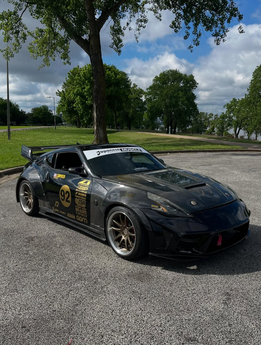 Nissan 370Z Nismo Sport Touring Base Fairlady Z Z34 2009 2010 2011 2012 2013 2014 2015 2016 2017 2018 2019 2020 with Aftermarket Parts - V1 Glass Clearview Hood Bonnet Carbon Fiber / FRP from CMST Tuning