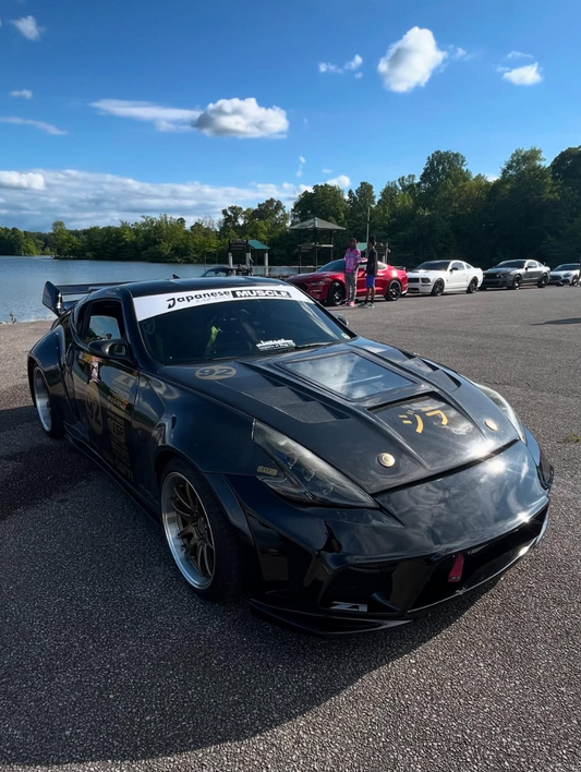 Nissan 370Z Nismo Sport Touring Base Fairlady Z Z34 2009 2010 2011 2012 2013 2014 2015 2016 2017 2018 2019 2020 with Aftermarket Parts - V1 Glass Clearview Hood Bonnet Carbon Fiber / FRP from CMST Tuning