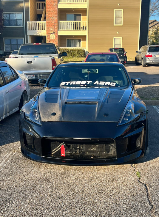Nissan 370Z Nismo Sport Touring Base Fairlady Z Z34 2009 2010 2011 2012 2013 2014 2015 2016 2017 2018 2019 2020 with Aftermarket Parts - V1 Glass Clearview Hood Bonnet Carbon Fiber / FRP from CMST Tuning