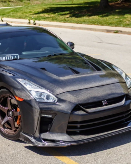 Nissan GTR Nismo Black Track Premium Base 2008 2009 2010 2011 2012 2013 2014 2015 2016 (for installation on 2017-2024 vehicles, 2008-2016 hood is recommended) & 2017 2018 2019 2020 2021 2022 2023 2024 (for installation on 2008-2016 vehicles, 2017-2024 hood is recommended) with Aftermarket Parts - TS Front Bumper & Lip (DRL included) Carbon Fiber / FRP from CMST Tuning