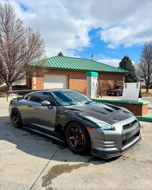 Nissan GTR Nismo Black Track Premium Base 2008 2009 2010 2011 2012 2013 2014 2015 2016 (for installation on 2017-2024 vehicles, 2008-2016 hood is recommended) & 2017 2018 2019 2020 2021 2022 2023 2024 (for installation on 2008-2016 vehicles, 2017-2024 hood is recommended) with Aftermarket Parts - TS Front Bumper & Lip (DRL included) Carbon Fiber / FRP from CMST Tuning