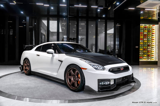 Nissan GTR R35 CBA DBA EBA 2008 2009 2010 2011 2012 2013 2014 2015 2016 2017 2018 2019 2020 2021 2022 2023 2024 (for installation on 2008-2016 vehicles, 2017-2024 hood is recommended) with Aftermarket Parts - 2024 NISMO Style Front Bumper & Lip & Undertray Carbon Fiber / FRP from CMST Tuning