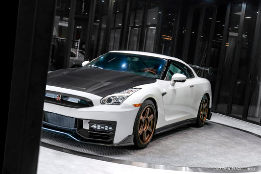 Nissan GTR R35 CBA DBA EBA 2008 2009 2010 2011 2012 2013 2014 2015 2016 2017 2018 2019 2020 2021 2022 2023 2024 (for installation on 2008-2016 vehicles, 2017-2024 hood is recommended) with Aftermarket Parts - 2024 NISMO Style Front Bumper & Lip & Undertray Carbon Fiber / FRP from CMST Tuning