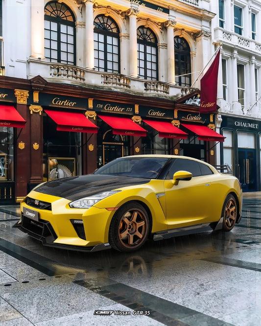 Nissan GTR R35 CBA DBA EBA 2008-2024 with Aftermarket Parts - HORIZON Narrow body & Widebody Front Lip Carbon Fiber / FRP from CMST Tuning