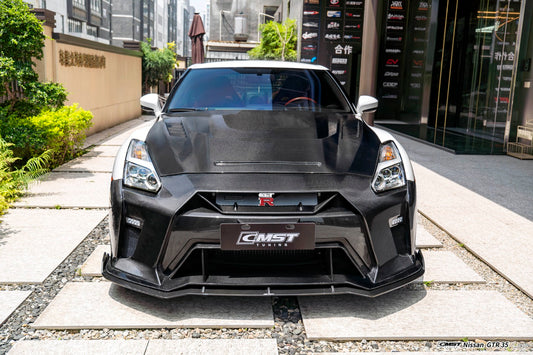 Nissan GTR R35 CBA DBA EBA 2008-2024 with Aftermarket Parts - HORIZON Narrow body & Widebody Front Lip Carbon Fiber / FRP from CMST Tuning