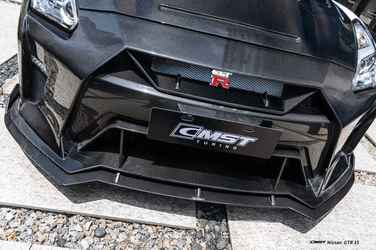 Nissan GTR R35 CBA DBA EBA 2008-2024 with Aftermarket Parts - HORIZON Narrow body & Widebody Front Lip Carbon Fiber / FRP from CMST Tuning